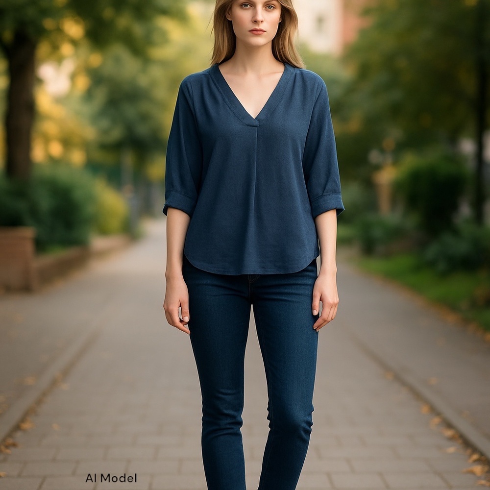 Vince Camuto Navy Blue‎ V Neck Top Size Medium